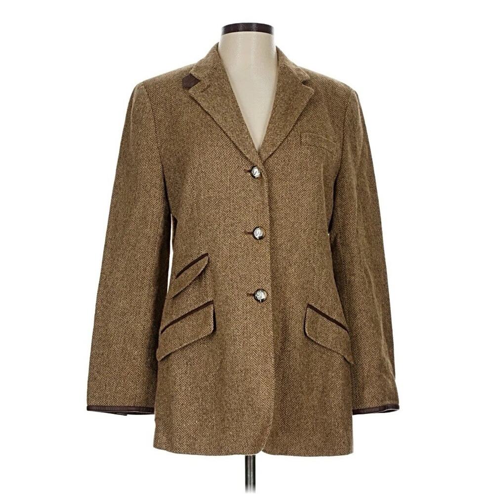 Lauren Ralph Lauren Brown Herringbone Wool Blazer Jacket